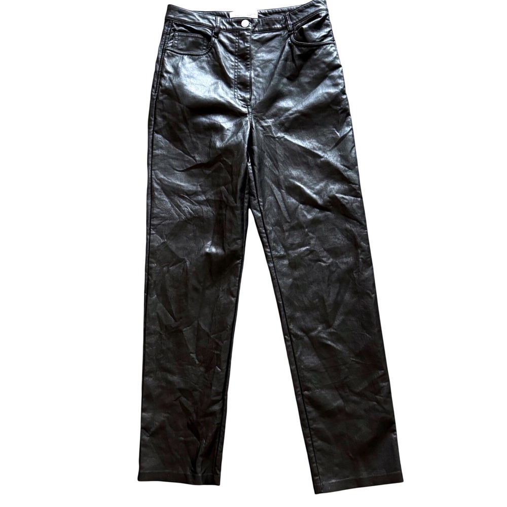 Wilfred Melina Vegan Leather Pants High Rise Wide Leg Black Trousers Size 8